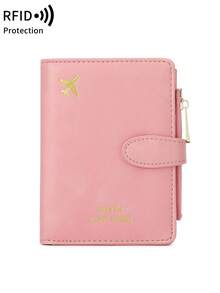 MIYIN 1pc Creative Airplane Pattern Travel Passport Holder With Zipper Bag RFID Blocking Passport Protective Bag Document Cover Minimalist Solid Color Business Trip Essential Passport Wallet Lightweight Portable Travel Wallet Multi-Functional Card Holder Passport Protector Passport Case For Men And Woman Robber