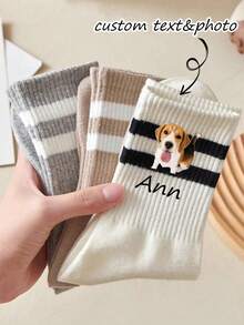 1 Pair Custom Socks,Customized Personalized Women's Mid-Calf Socks,Custom Face Socks, Custom Photo Sock, Custom Printed Socks, Personalized Funny Face Socks, Custom Picture Socks, Put Any Face On The Socks, Anniversary Gift, Valentine Gift, Birthday Gift, Wedding Gift,Colorful,Cute
