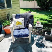 Cojines cuadrados cojines exteriores cojines decorativos cojines resistentes cojines cómodos para patio jardín terraza muebles sillas sillones asientos decoración hogar almohadones cuadrados almohadones exteriores almohadones decorativos almohadones resistentes almohadones cómodos diseño rayas - Azul Marino - Ver 10