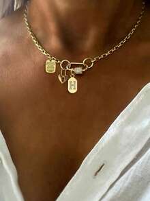 1pc STYLEVER Luxury Gold Letter Necklace, 26 A-Z Full Rhinestone Letter Pendant Necklace, Stainless Steel Chain, Elegant Gift For Women, Party - Golden - View 4