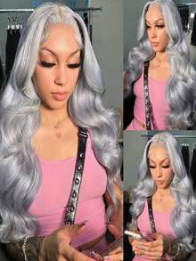 Grey Body Wave Lace Front Wigs Human Hair 250 Density Brazilian Remy Human Hair Wig Glueless Wigs For Women 13x6 HD Transparent Water Wave Lace Closure Wigs Human Hair Pre Plucked No Shedding With Baby Hair - Xám - Xem 7