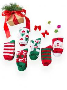 1/5/6 Pairs Christmas-Themed Unisex Autumn-Winter Warm Coral Fleece Socks. With Santa, Reindeer And Christmas Tree Elements For A Festive Vibe. Cozy For Self-Wear And A Heartwarming Gift. Merry Christmas!