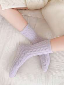 1 Đôi tất đi trong nhà mềm mại, dày dặn, màu trơn, ấm áp, dài đến bắp chân, mùa thu/đông dành cho nữ - trắng - Xem 11