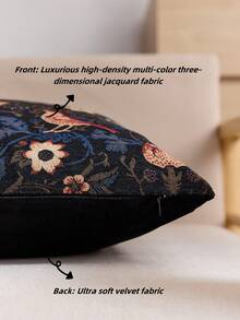 1 pieza/2 piezas Funda de almohada decorativa cuadrada, con patrón floral pastoril, adecuada para todas las estaciones, disponible en varios colores y tamaños, funda de almohada de tela jacquard multicolor de alta densidad, sin relleno de almohada, cierre con cremallera, aplicable para fiestas festivas, fundas de cojín de sofá, camas, salas de estar, oficinas, automóviles y como regalo. - pájaro negro - Ver 4