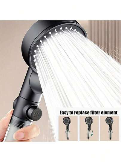 1pc 5-Setting Handheld Shower Head With One-Touch Water Stop And Built-In Filter - Adjustable Showerhead With Removable Filter Cartridge, Water-Saving Shower Nozzle, High-End Bathroom Spa Device