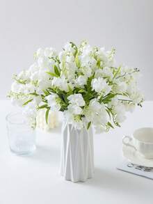 6/12支装仿真铃兰紫色风铃花丝绸花束，五月花卉中心装饰，适用于家居、花园、婚礼、派对 - 白色 - 查看 7