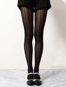 1-Pack Women's Sexy Floral Jacquard Fishnet Tights – Summer High-Stretch French Elegant Pantyhose With Wide Opening, Hollow-Out Mesh Stockings & Vintage Botanical Design – Classic Style