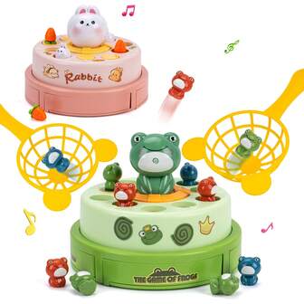 Juego interactivo para niños, juguete eléctrico con ranas saltarinas y redes, juguete de plato musical giratorio, juego de lanzamiento de conejo giratorio como regalo de cumpleaños para niños y niñas