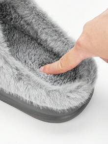 Men's Thick Sole Plush Slippers, Warm And Windproof Winter House Shoes, Memory Foam Soft And Warm Indoor Slippers, Men's Non-Slip Comfortable Bedroom Slippers, Grey - Light Grey - View 3