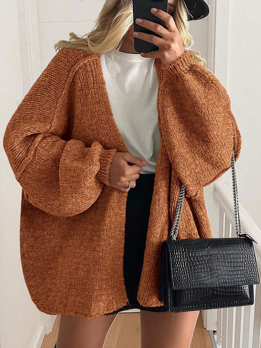 Women's Oversized Cardigan Fall Long Lantern Sleeve Knit Cardigan Lightweight - Đỏ gạch - Xem 1