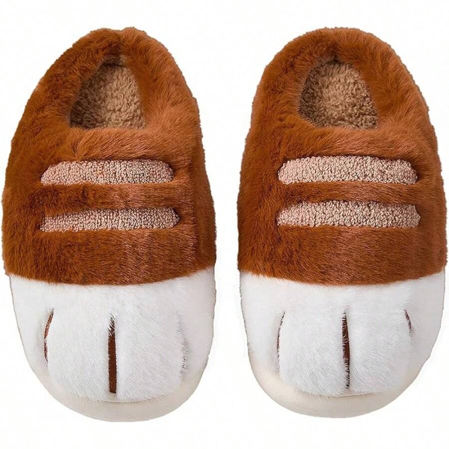 Plush Cat Paw Slippers,Non-Slip Soles, Cozy And Cute SlippersChristmas - A-棕色 - 查看 1