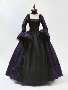 Victorian Palace Dress, European & American Medieval Palace Retro Dress, Lace Drawstring Arabian Long Dress For Birthday Party, Halloween Stage Performance Cosplay