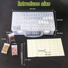 Caja Compartimentos Plastico, 64 Compartimentos Transparente Organizadoríble Caja de Almacenamiento con Pegatinas y Pinzas para Semillas Joyas Painting Accesorios - 1 - Ver 4