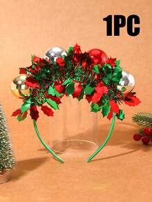 1pc Christmas Headpiece, Includes Santa Claus Hat, Christmas Ornaments, Green & Red Glitter Decor, Made Of Polyester, Suitable For Thanksgiving, Christmas, New Year Party And Gift Giving Home Decor Christmas Decorations Room Decor Winter