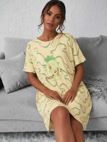 Pijama para mujer tipo vestido para dormir con estampado divertido - Verde - Ver 3