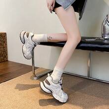 女式银色厚底运动鞋，2025 春季新款时尚、轻便、厚底、百搭、网眼透气休闲运动鞋， - 白咖啡 - 查看 3