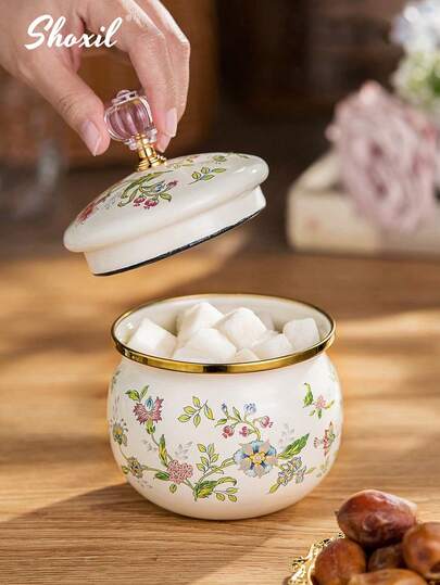 shoxil 1 件陶瓷瓶、罐和盒子，带盖调味罐，用于盛放盐、糖和调味品，储物罐和瓶，厨房香料展示盒，厨房储物罐和瓶，花鸟图案，适用于厨房储物、家庭整理、返校季和女孩