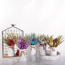 1pc Christmas Centerpiece Decor, Featuring Artificial Holly, Red Berries, Pine Cones, Assorted Christmas Ornaments, Glitter Balls, Country Style Planter Home Decor Christmas Decorations Room Decor Winter