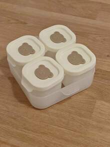 8件/4件+托盘可爱熊图案硅胶婴儿食品储存容器，带盖冷冻零食盒，冰块托盘 - 彩色 - 查看 2