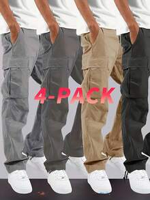 4-Piece Men's Durable Work Pants With Multiple Pockets For Outdoor Sports; Cargo Pants That Are Machine Washable And Make Great Holiday Gifts. - Color Mixing - View 1