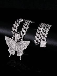 LIGHTSOME 1set Fashion Hio-Hop Style Colorful Butterfly Pendant Necklace For Men Women Punk Bling Aniaml Butterfly Jewelry Necklace Ideal Gift For Friend Suitable For Daily Wear