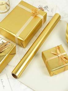 1 Roll Matte Metal Wrapping Paper, Christmas Matte Wrapping Paper Rolls, Gold, Green And Red, Gift Wrapping Paper, Perfectly Suitable For Weddings, Valentine's Day, Birthdays, Christmas, DIY Bouquets, Metallic Texture Christmas Gift Wrapping Paper, DIY Christmas Element Decorative Paper For Accessories, Solid Color Patterns, Matte Wrapping Paper, Halloween, Thanksgiving Decoration, Autumn, Winter