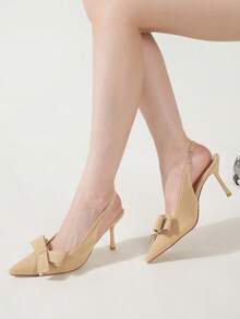 1. Stiletto minimalist pentru femei, cu vârful ascuțit, cu decor de fundă, culoare nud, sandale sexy la modă, albastre, cu toc înalt, potrivite pentru vară, în aer liber, petreceri și sărbători.