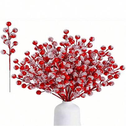 5/10/20 Stücke schneebedeckte künstliche rote Beerenzweige 22,6 cm, ausgewählte Stechpalmen-Beerenzweige für Weihnachtsbaum Dekoration, Feiertags-DIY-Basteleien, Weihnachtsschmuck, Heimdekoration