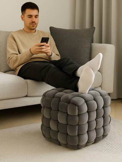  Otomanos trenzados de terciopelo – Descansa pies decorativo, ideal para sala, recámara o espacios infantiles | Taburete suave y versátil ENTRENUDOS