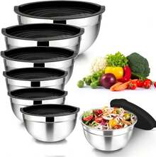 Cuencos Para Mezclar, Juego De Tazones/Bowls De Piezas, Bowls De Cocina Con TapaséTicas, Ensaladera Acero Inoxidable, Para Hornear, Mezclar, Ensalada, Servir Y Preparar(TamañOs) - 1 - Ver 1