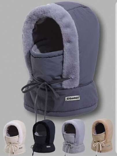 1 peça chapéu Ushanka de lã de poliéster de cor sólida, aquecedor de pescoço, boné de ciclismo, chapéu de esqui grosso e quente à prova de vento para outono/inverno