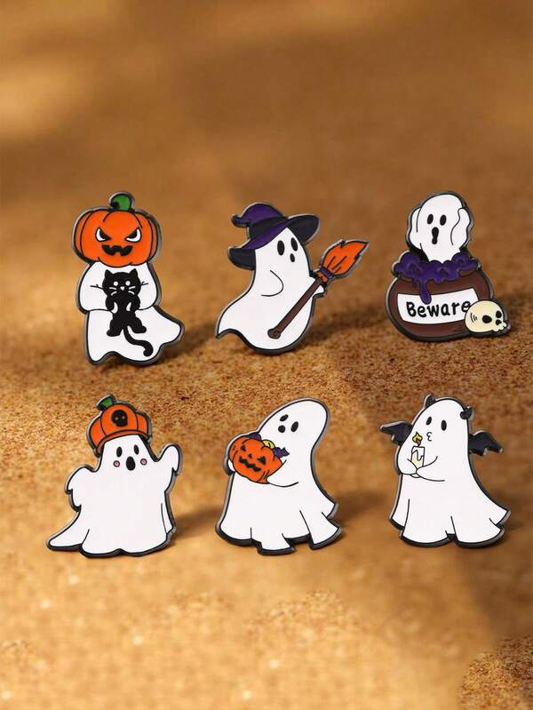 1pc/6pcs Dark Gothic Demon, Ghost, Pumpkin, Skull Brooch Pins, Halloween Costume Decor, Gothic Vibe Party, Special Occasion Christmas Gift