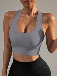 Women's High Impact Seamless Padded Sports Bra, Suitable For Yoga, Fitness, Running And Workout Spring - Grey - View 5