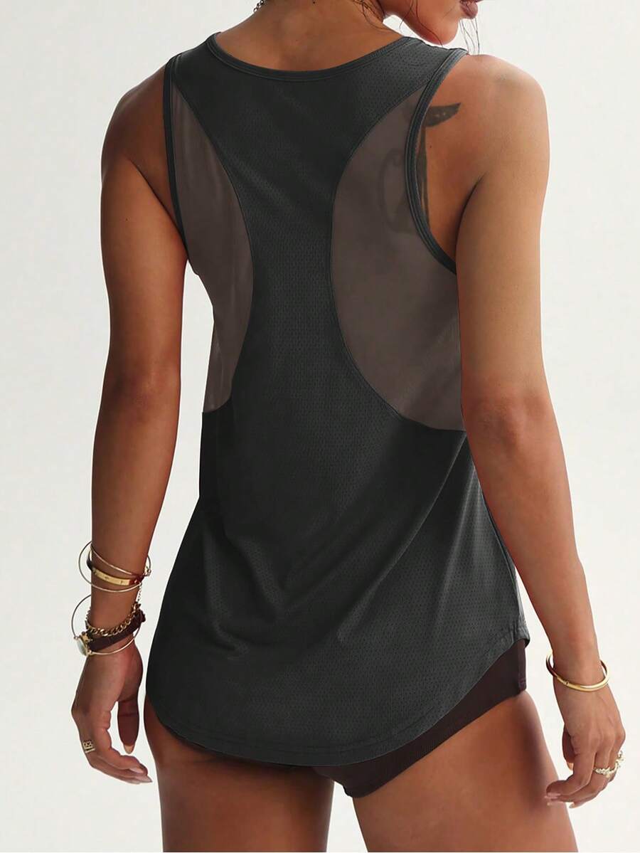 运动工作室纯色镂空后背运动背心健身背心游戏套装背心夏季 - 深灰色 - 查看 1