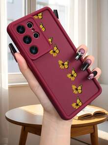 Cute Yellow Butterfly Pattern Protective Phone Case For Women Minimalist Aesthetic Design Shockproof Cover Compatible With Samsung Galaxy S25Ultra/S25Plus/S25/S24Ultra/S24Plus/S24/S24FE/S23Ultra/S23Plus/S23/S22Ultra/S22Plus/S22 - Cà phê nâu - Xem 9