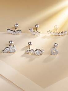 1 pièce Boucle d'oreille à tige en acier inoxydable zirconium argent décontractée, bijou de piercing de cartilage unisexe de luxe pour usage quotidien