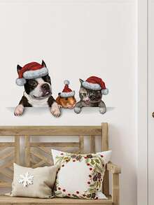 1 pieza Pegatina decorativa navideña, Patrón creativo de mascotas navideñas, Aplicable a sala de estar, dormitorio, baño, Pegatina autoadhesiva extraíble de PVC, Decoraciones navideñas, Decoración del hogar, Decoración de habitación, Decoración de pared, Pegatinas