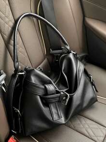 2025 Nouveau style moto punk pour l'automne/hiver, sac fourre-tout grande capacité pour femme, avec longue bandoulière, sac à épaule mode femme polyvalent et simple, décontracté, boucle bicolore, convient pour les fêtes, sorties, trajets, shopping, rue, peut contenir cosmétiques, parapluies pliants, etc.