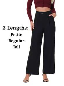 Women's Petite/Regular/Tall 3 Lengths Wrinkle-Free Flowy Office Dress Pants Slacks Breathable Workout Casual Wide Leg Stretchy High Waist Business Trousers - 黑色 - 查看 11