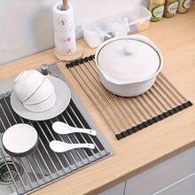 1 Piece Stainless Steel Expandable Plate Above The Sink Drying Row, Colors Black And Gray, With Adjustable Arms Functional Kitchen Sink Color Black Vegetable And Fruit Cookware Set Kitchen Bathroom New Year's Christmas Gift Kitchen Multi-Purpose Kitchen Rack Sink Drain Rack Foldable Rack - Multicolor - View 8