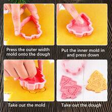 8 piezas Cortadores de galletas navideñas, Nuevo juego de moldes para masa de pan de jengibre de Año Nuevo, Hombre de pan de jengibre, Árbol de Navidad, Moldes de galletas con forma de copo de nieve, Moldes creativos DIY para imprimir galletas, Moldes 3D de dibujos animados para fiestas de hornear navideñas, Herramientas ideales de cocina para hornear regalos caseros de vacaciones, Decoraciones navideñas, Pijamas navideños, Regalos de Navidad, Decoración navideña - Rosa - Ver 4