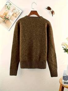 ii 女士时尚撞色纽扣针织开衫，百搭长袖 - 棕色 - 查看 3