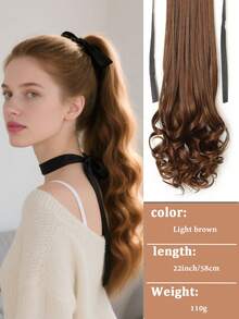 14英寸/18英寸/22英寸合成纤维抽绳马尾夹式假发，适合女性在圣诞节和万圣节佩戴 - 亞麻棕 - 查看 15