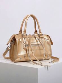 1pc Women's Motorcycle Shaped Pillow Bag, Fashion Portable Pink Shoulder Crossbody Bag, 2025 New Arrival, Odor Removal Instructions: Place In A Ventilated Area For 1-3 Days To Dissipate Material Odor. - Gold - View 7