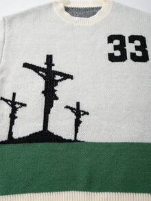 ANDREILEE Men's Casual Loose Solid Color Numeric & English Letter Pattern Pullover Sweater, Versatile For Commuting, Autumn/Winter - Apricot - View 5