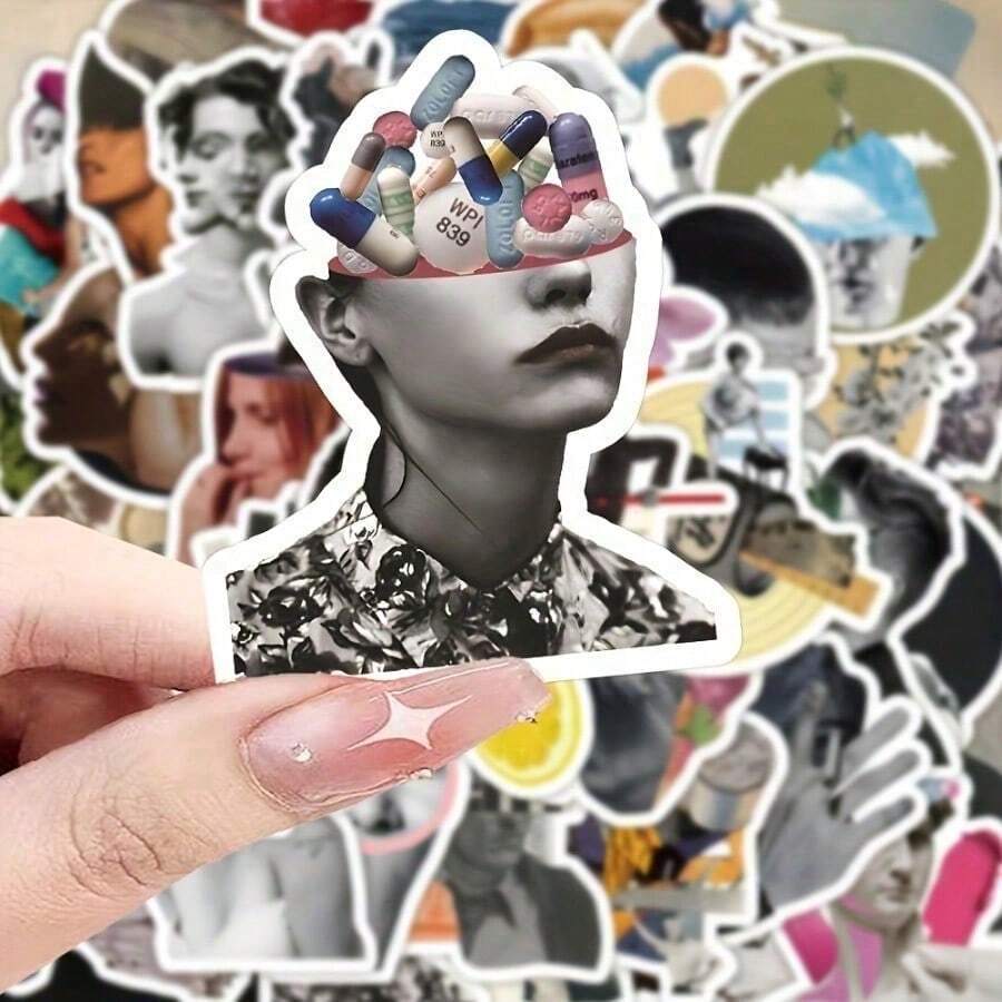 60 Artistic Abstract Character Stickers, Mixed-Color Fashionable Graffiti Stickers, Suitable For DIY Stationery And Plastic Surfaces, Self-Adhesive Disposable Decorative Stickers, Gray, White, Purple, Red, Green, Blue, Transparent, Yellow, Black, Stationery Decoration/Abstract Stickers/Smooth Finish, Wall Stickers - 1 - 查看 1