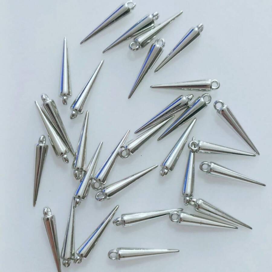 20/100pcs Cone-Shaped Long Spike Pendants, DIY Necklace Bracelet Earring Keychain Jewelry Making, Cool Style For Men And Women - Silver - View 1