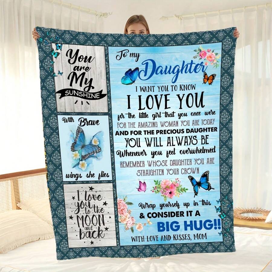 1pc Butterfly Print Envelope Blanket, To My Daughter From Mom Flannel Blanket, Soft Warm Throw Blanket Nap Blanket For Couch Sofa Office Bed Camping Travel, Multi-Purpose Gift Blanket For All Season, Bedroom - Stkye1 - Xem 1
