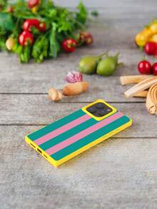 1pc Pink Green Striped Pattern Pattern High Value Transparent Phone 16 17 Pro Max Mobile Phone Case Square Mobile Phone Case Glossy Mobile Phone Case Ice Crystal Cube Mobile Phone Case Suitable For Phone 12 13 14 15 16 Pro Pro Max Plus Mobile Phone Case - Màu vàng - Xem 3