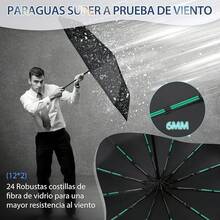 Paraguas Reforzado Automático Sombrillas para Sol y Lluvia Sol Paraguas Grande con 24 Varillas Paraguas Plegable de Bolsillo Sombrilla UV UPF50+ Resistente al Viento Hombres y Mujeres - Negro - Ver 4